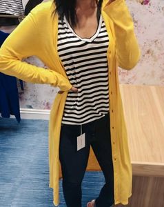 Yellow long Cardigan with attached stripped ts
