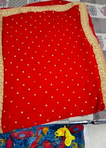 Hot Red Colour Saree With Blouse