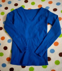 Blue Long Sleeve V-Neck Top