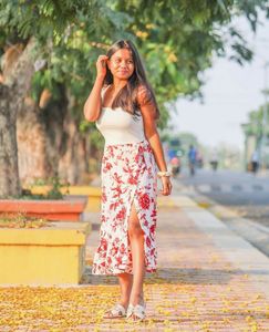 Red And White Printed Wrapped Skirt