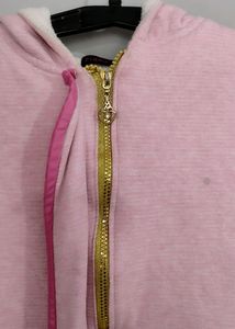 Women Light Pink Hooded Jacket With Golden Designed Chain