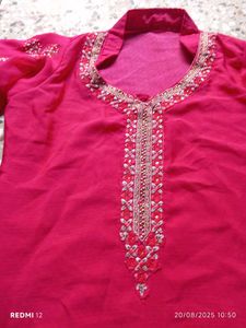 Pink Embroidered Kurti Set