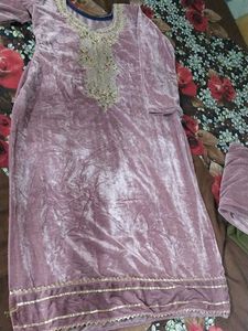 Elegant Embroidered velvet Kurta Set