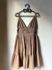 Brown V-Neck Mini Dress