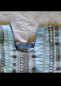Sky Blue Lace Neck Kurta Set