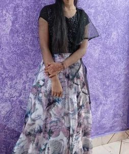 Elegant Floral Print Maxi Lehenga