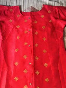 Red Embroidered Kurta
