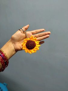 Crochet Sunflower Keychain - Handmade Accessory