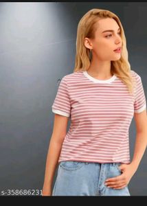 Casual Striped Printed Peach Top