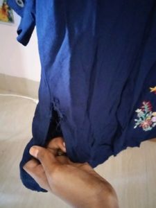 Max Navy Blue Embroidery Tunics For Women