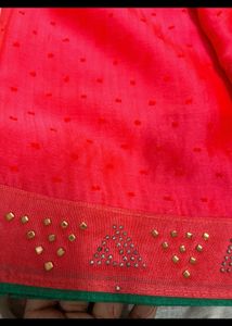 Red Orangish Saree Without Blouse