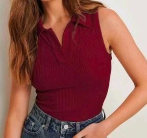 2 Ribbed collar sleeves tops