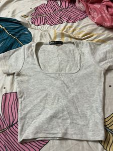 Zara Basic Gray Square Neck Top