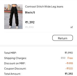Contrast Stitch Wide Leg Cargo Jeans