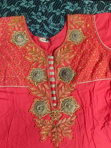 Carrot Toned Colour Embroidered Anarkali