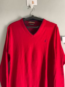 Red V-Neck Pullover Sweater