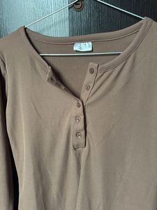 Cute Brown Long Sleeve Top