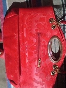 Red Floral Embellished Handbag