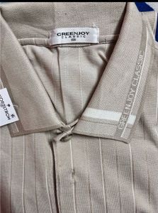 Green Joy Classic Tan colored striped polo shirt