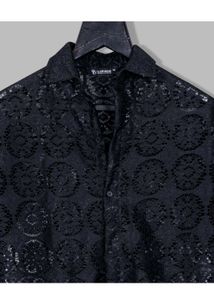 Black Lace Crochet Short Sleeve Shirt