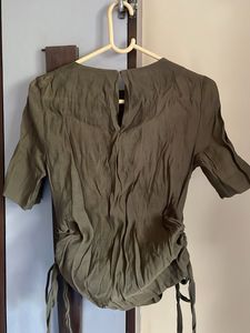 NEW H&amp;M Dark Olive Green Top With String Details
