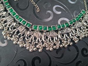 Silver Tone Green Necklace