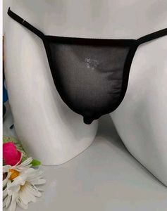 Men&#39;s Black transparent thong