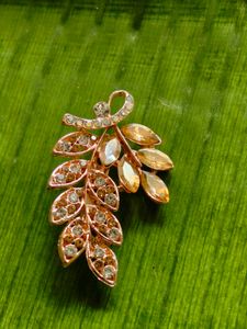 Vintage Rhinestone Leaf Brooch Pin