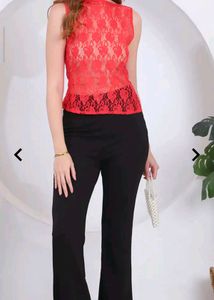 New Red Lace Sleeveless Top(Bargainable)