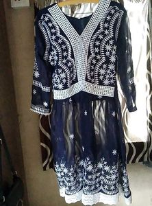 Embroidered Navy Dress