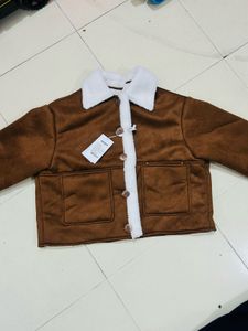 Brown Faux Suede Sherpa Jacket