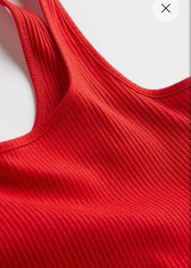 H&amp;M Women’s Red Ribbed Bodycon Dress with Leg Slit