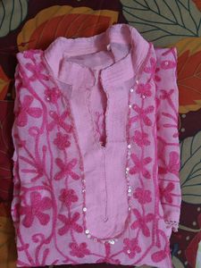 Pink Floral Embroidered Kurti