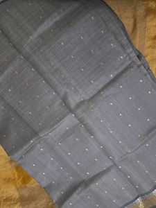 Silver Tussar Silk Saree With Zari Work Golden
