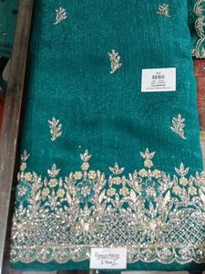 Teal Embroidered Dress Material