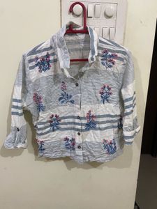 Floral Embroidered Striped Shirt