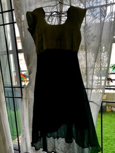 Peacock Green Anarkali Dress w Gold Metallic Yo