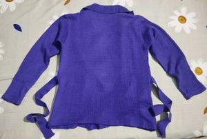 Purple Knit Belted Cardigan