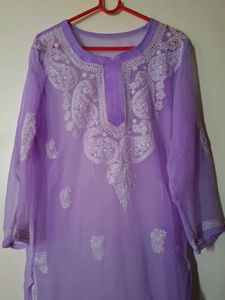 Lilac Embroidered Kurti, Both Side Added