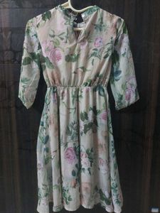 Grey And Green Floral Dress