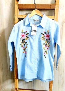 Zara Embroidered Floral Shirt Size-36
