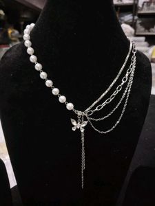 Pearl Rhinestone Butterfly Solitaire Necklace