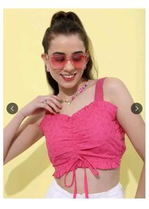 Embroidered Tie-up Ruched Top