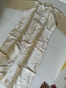 ✨ Golden Grace – Handcrafted Raw Silk Kurta in XL