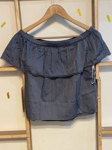 Off-Shoulder Denim Ruffle Top