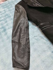 Imported Black Coat Jacket Breasted Faux Leather