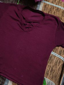 Burgundy V-Neck crop top