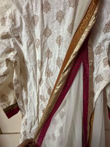 White &amp; Pink Frock Style Kurta and Dupatta