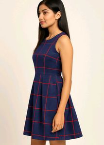 Navy &amp; Red Checkered Dress