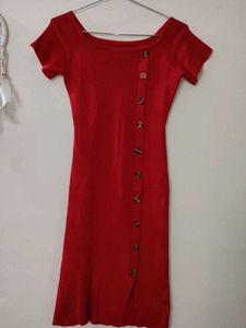 Chic Red Button-Down Midi Dress